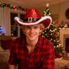Fashion Santa Claus Party Christmas Luminous Cowboy Hat Western Red Felt Hats Wide Brim Cowgirl Hat Jazz Hat for Women Men