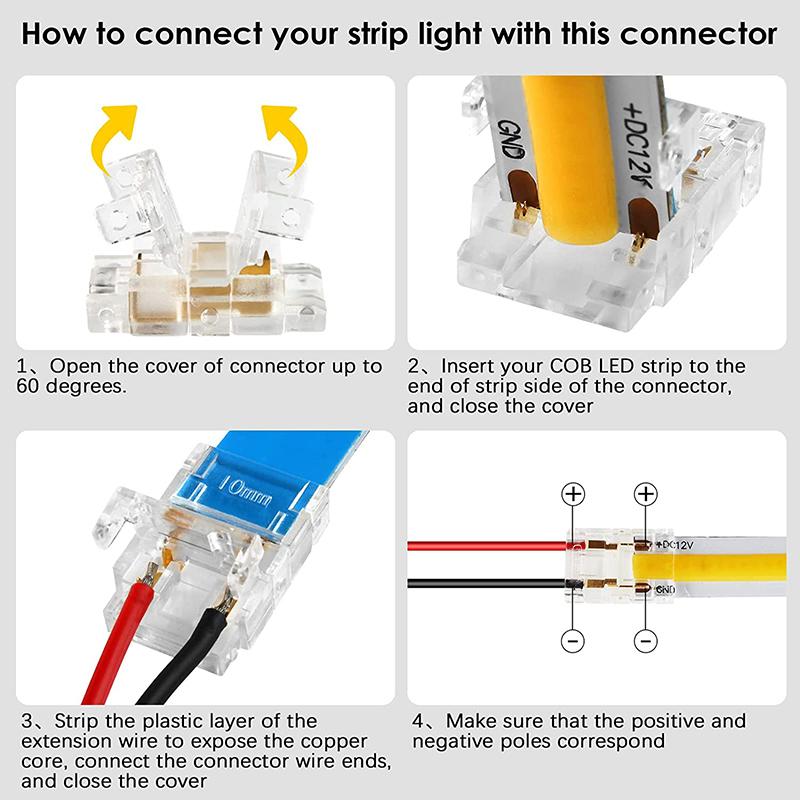 Conector Fir LED COB 5 8 10mm Conexiune Fără Lipire Mini Cataramă FCOB RGB CCT Benzi LED 2 3 4 Pini Conector Fără Zonă Întunecată