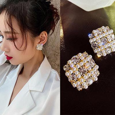 Nuovo design moda oro colore quadrato orecchini a bottone orecchini di lusso eleganti cristallo strass orecchini da sposa per le donne