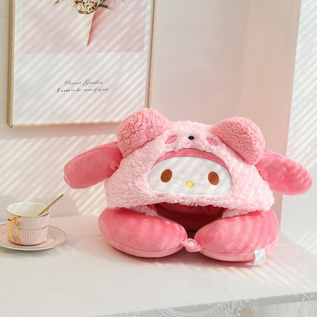 Hello Kitty U-förmiges Nackenkissen mit süßem Hut für Reisen und Büro-Ruhe