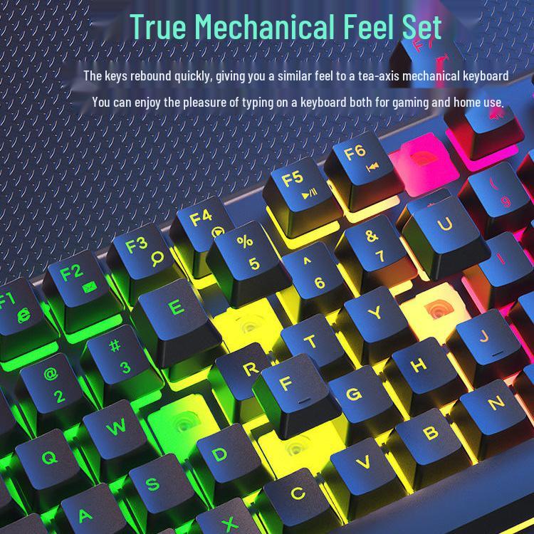 Mechanical Feel Wired Keyboard and Silent Mouse Set for Gaming and Office Use