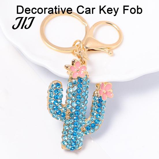 Purse Charm Accessory Bling Rhinestone Cactus Keychain, Pink Flower Keychain Keyring Pendant, Handbags Backpacks