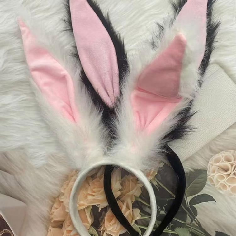 Women Girls Rabbit Ears Headband Collar Bowtie Cuff Bunnies Tail Easter Bunnies Costume Set for Halloween Cosplay Party