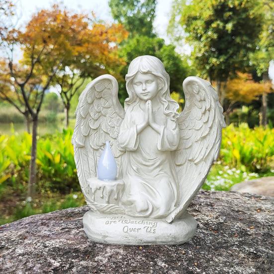 Statue Ange Solaire Résine 31 Cm - Éclairage Automatique Nuit, Décoration Jardin, Noël, Extérieur