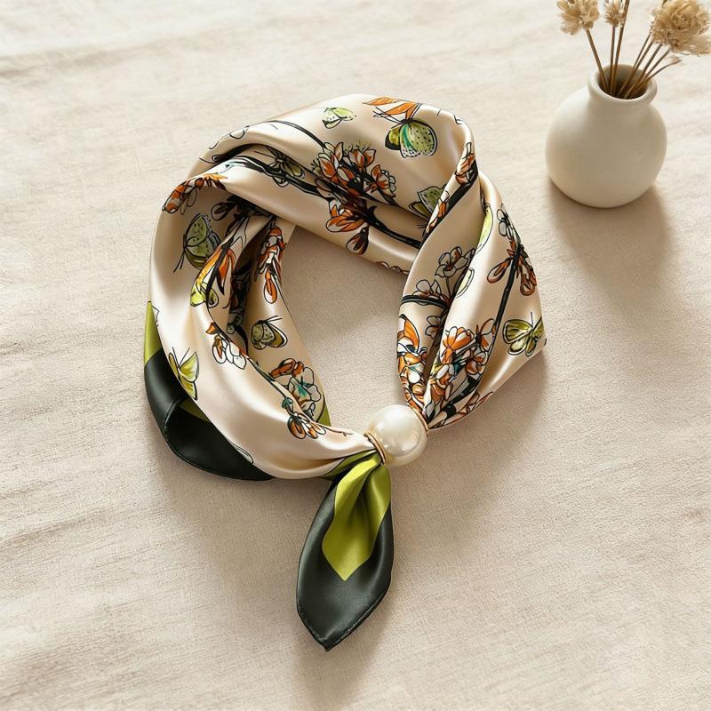 Thin Pearl Necklace with Magnetic Clasp, Lazy-style Silk Scarf, Women's Pendant Scarf, Collarbone Chain