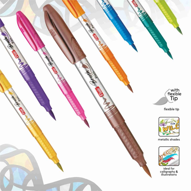 Flair Metallic Brush Pens Multicolor Pack Of 1 X 10 Flexible Tip For Calligraphy Lettering Art Smooth Smudge Free Writing
