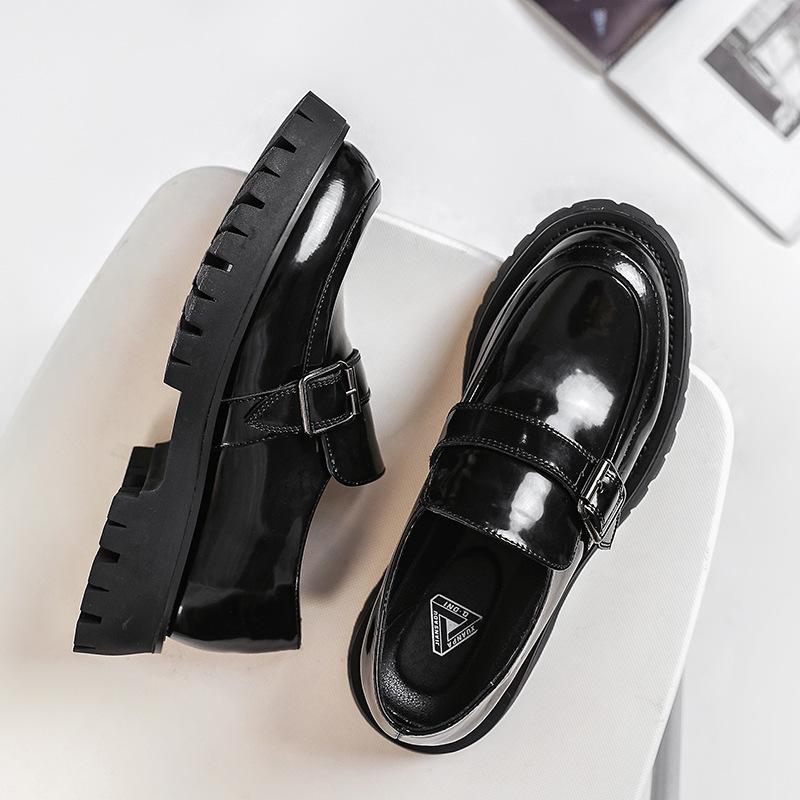Men Harajuku Korean Style Streetwear Business Casual Thick Platform Leather Wedding Loafers Shoes Male Leather Shoe Man