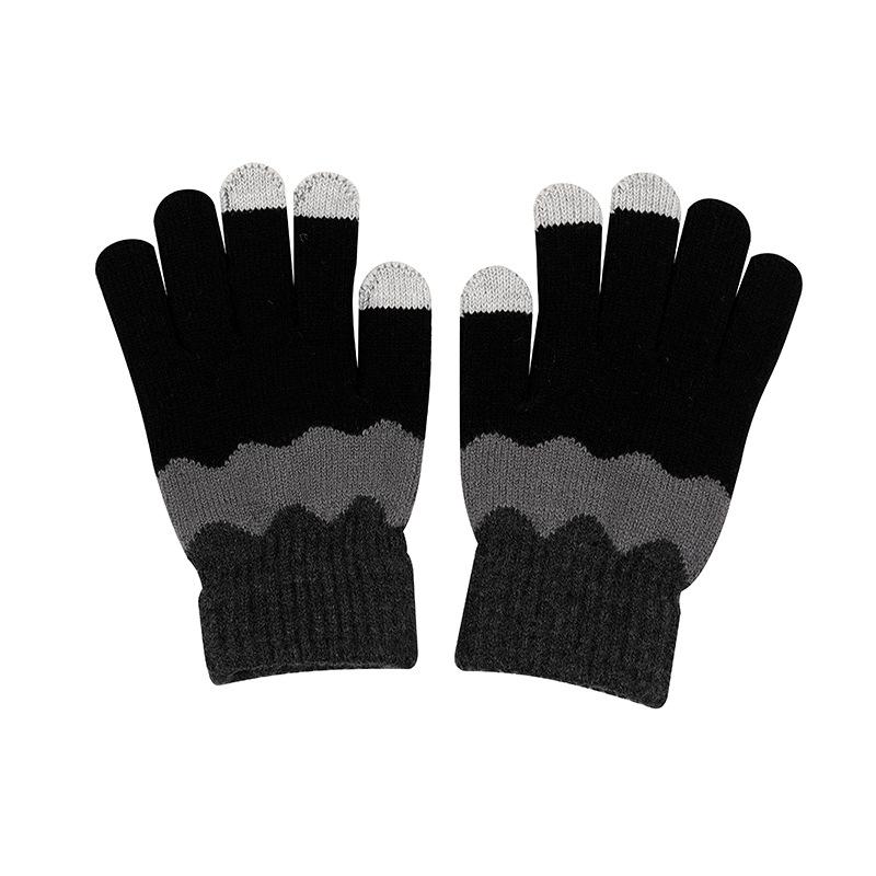 Double Layer Gloves Fleece Lined Thick Polar Fleece Jacquard Knit Warm Winter Riding Ski Gloves Women