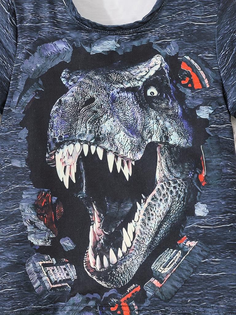2-teiliges Cooles Dino Roar T-Shirt- und Shorts-Set für Jungen – Weiches, atmungsaktives Sommeroutfit mit lebendigen Grafikdrucken