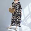 DIMANAF 2025 New Plus Size Summer Dress Women Vintage Printing Loose Casual Dress Long Soft Linen Dress Maxi