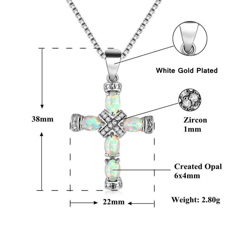 Opal Cross Pendant Necklace Women Copper Chain With White Blue Rose Gold Gemstone 45cm5cm Adjustable Geometric Design