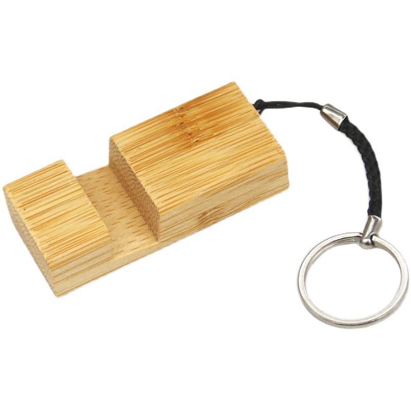 Customized Logo Mini Keychain Holder Station Dock Bamboo Mobile Phone Holder for Phone Stand Insert