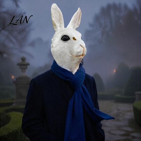 Unbeschränkte Sicht Halloween-Maske Hasenkopf für Erwachsene, Realistische Kaninchen-Latexhaube, Langlebige Kostüme Tierkostüm Karneval Cosplay Party