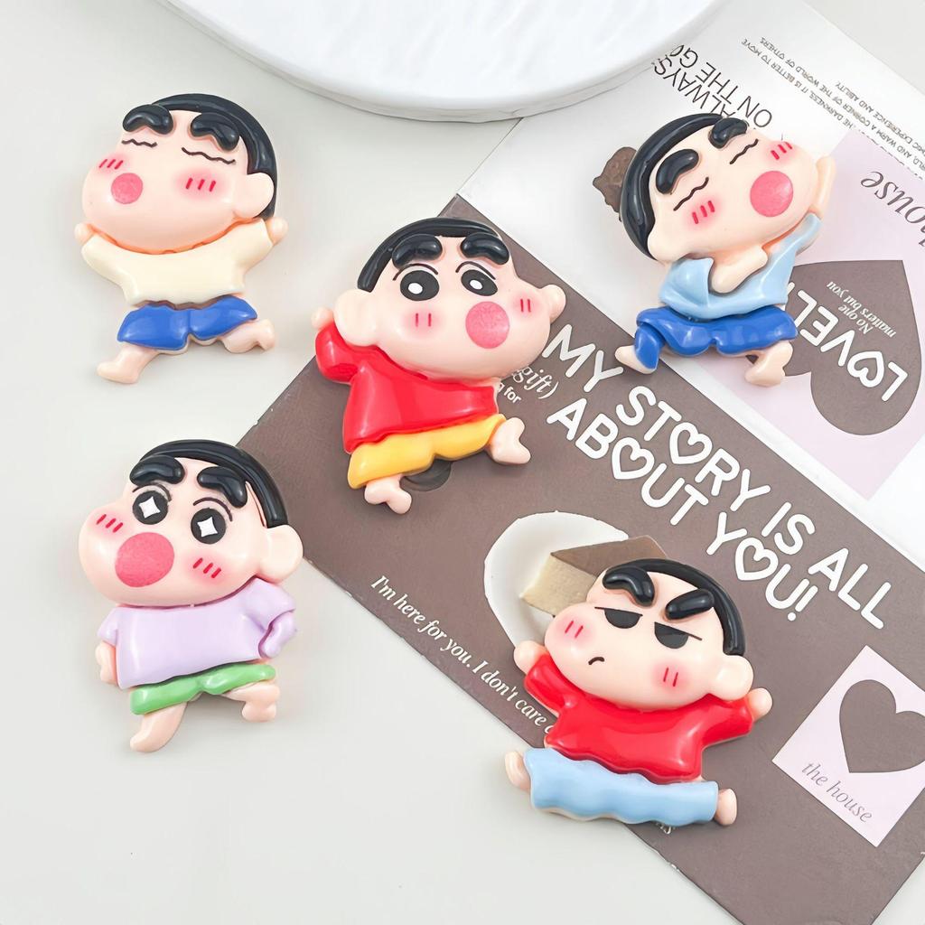 Shin-chan Cartoon Resin Accessories: DIY Magnets, Stickers & Clips for Refrigerator, Water Cups & Stationery