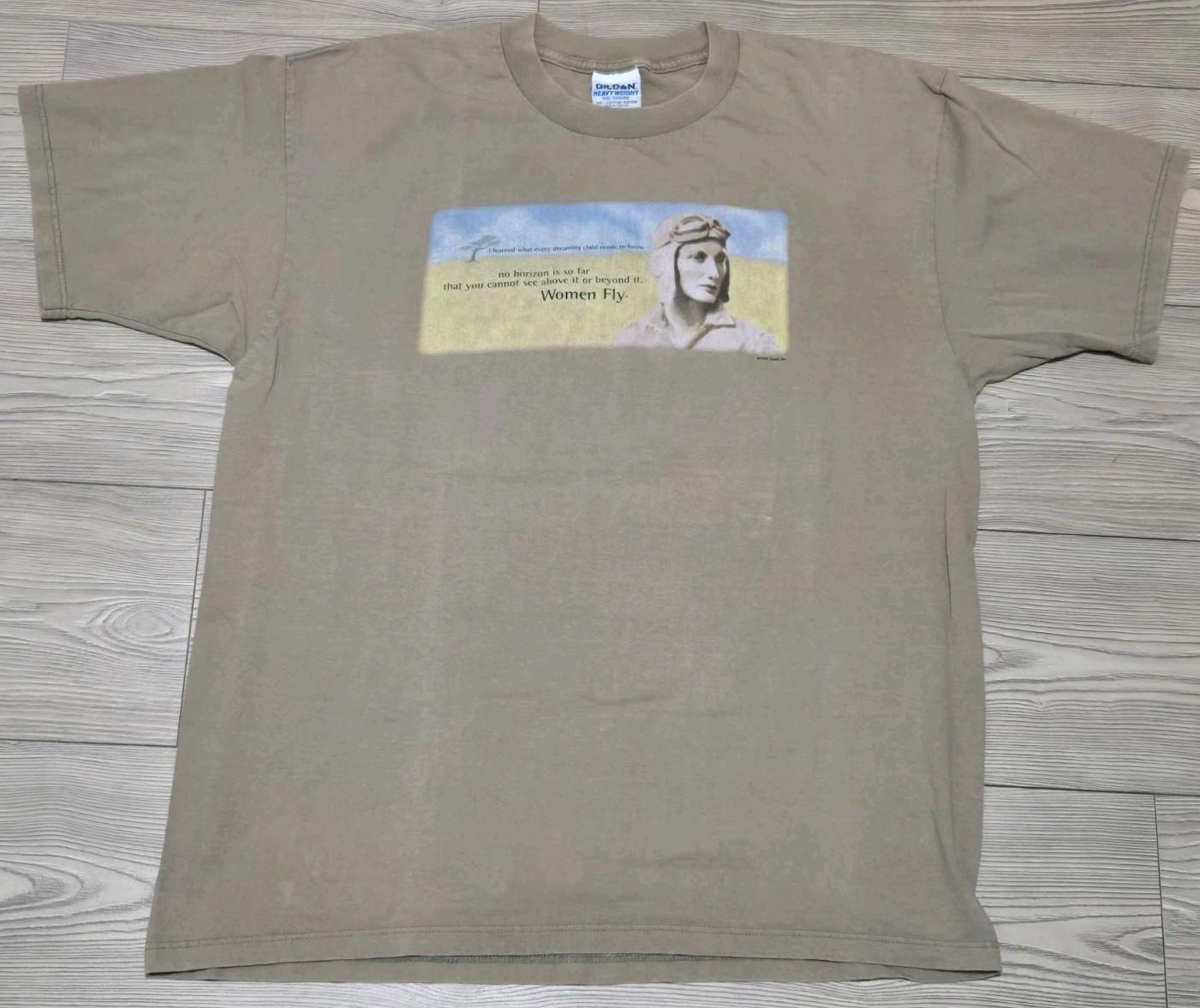 Vintage 90s 1996 Amelia Earhart Women Fly Shirt Pilot Feminism Plane Sz XL Unisex T-Shirt XXXL