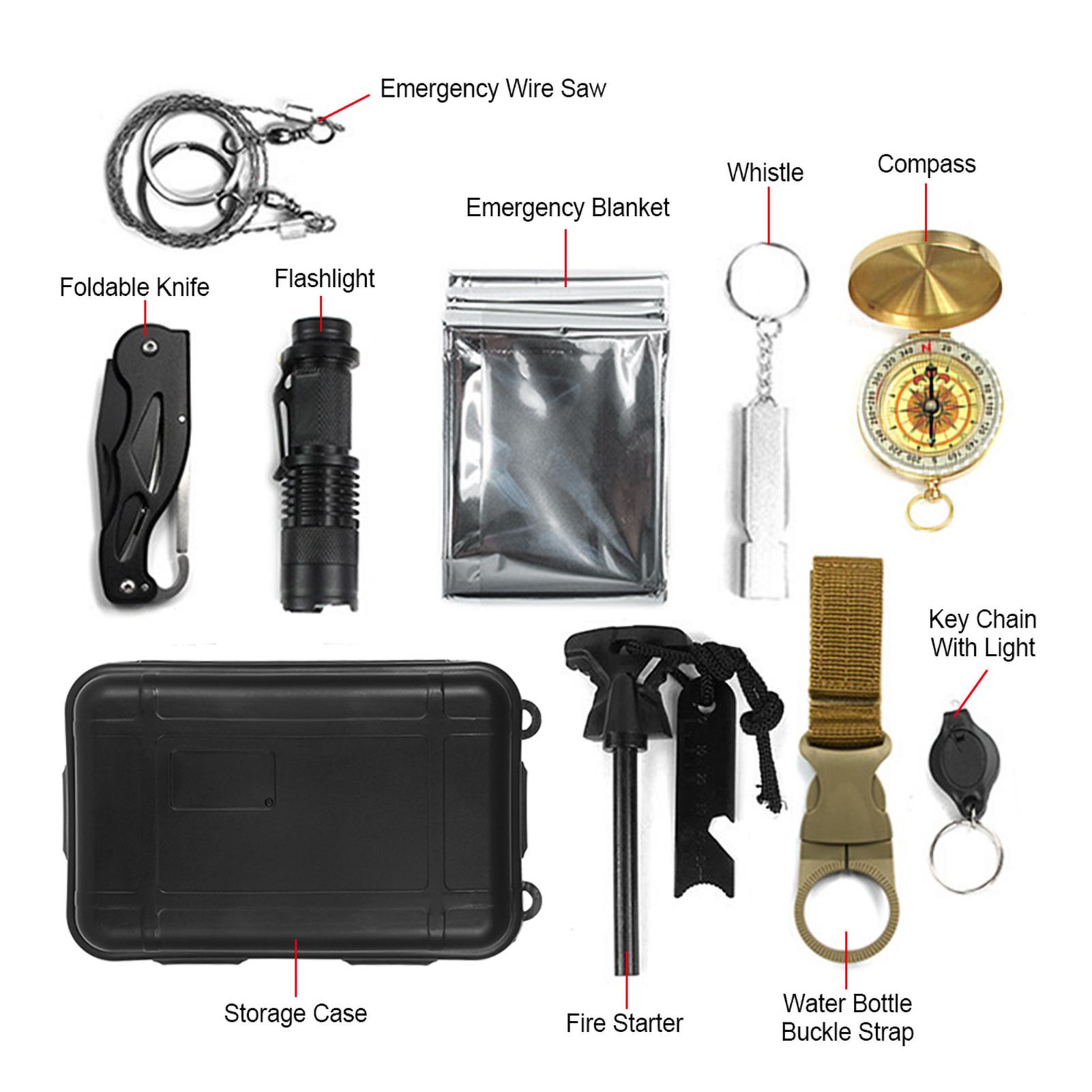 

Многофункциональный набор для выживания, набор для выживания в экстремальных ситуациях на открытом воздухе для кемпинга, пешего туризма, альпинизма чёрный