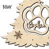 Indoor Christmas Ornaments for Doors Wood Tree Pendant with Paw Print, Hollow Engraved Hanging Pet Themed Party Supplies Ornament, Rustic Style Craft