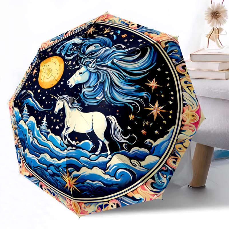 1pc Rainbow Unicorn Fantasy Automatic Umbrella with Folding Compact Durable 8 Rib Design Foldable Carry Umbrella Stylish Accessory Perfect Birthday Y6