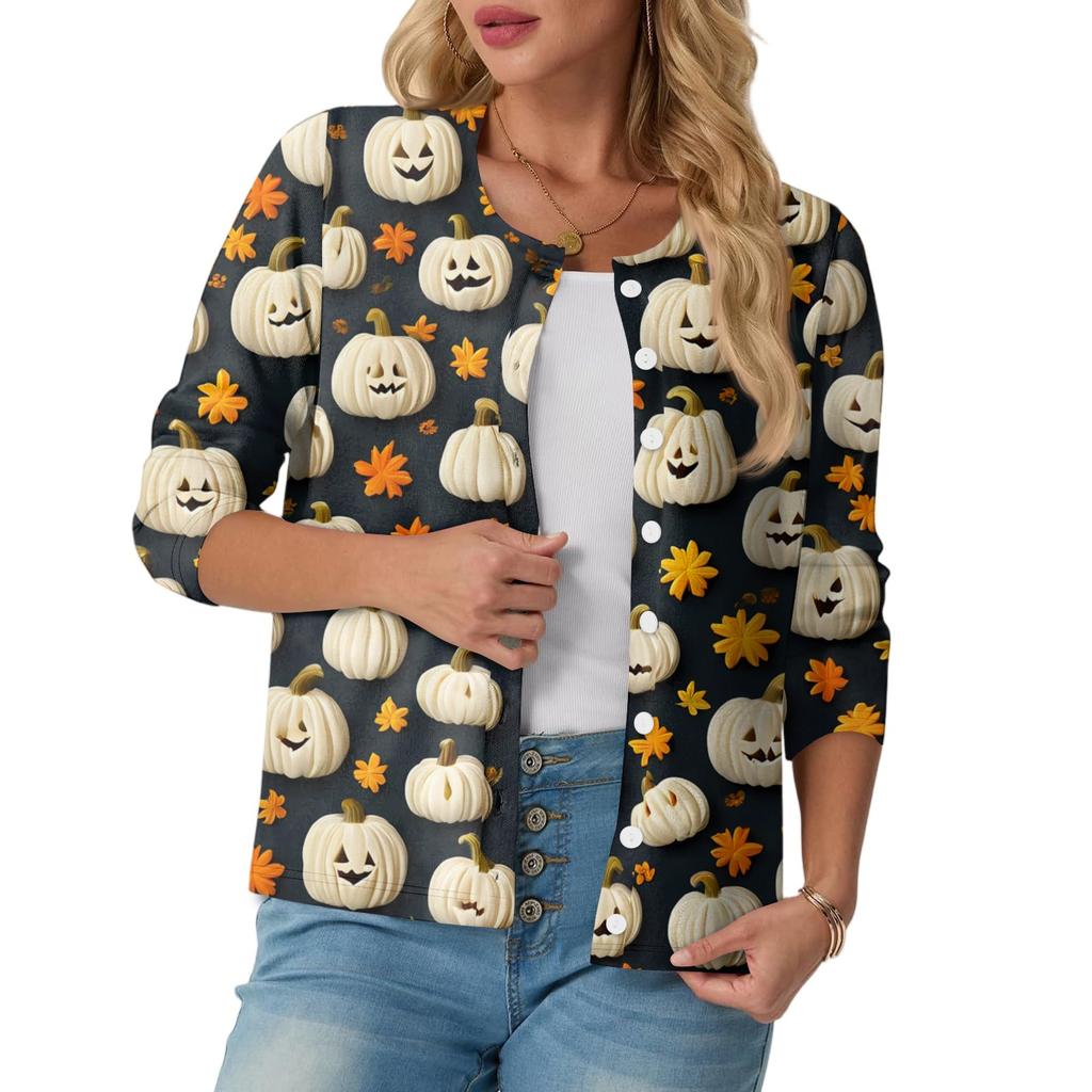 Women's Fashionable, Casual, Comfortable Halloween Print Cardigan Jacket