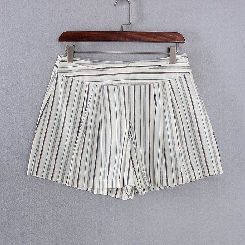 

[High] Autumn Clothing New Women s Clothing Counter Fashion Stripes Wide Leg Loose Casual All-Match Pantskirt 5e097 White S