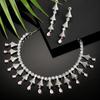 Rhodium Plated Silver Toned White American Diamond Studded Necklace With Earring Jewellery Set For Woment and Girl