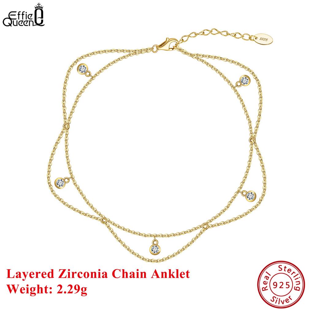 Effie Queen Fashion Flower Tassel Zircon Anklet Dainty 925 Sterling Silver Beach Leg Bracelet Anklets Foot Chain Jewelry SA72