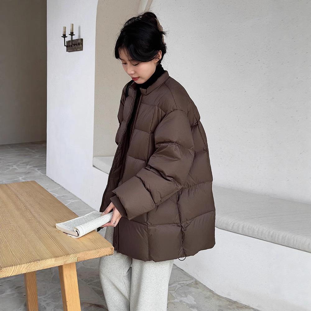 Crew neck down cotton-padded clothes women's medium and long models, new models, warm and fashionable simple cotton-padded clothes, cotton-padded jack