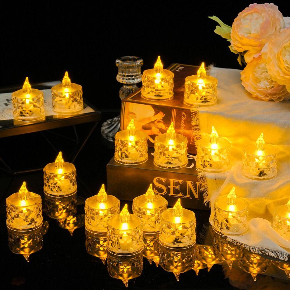 24pcs/box Soft Warm Light Electronic Candle Transparent Rhombus Crystal Tea Light  Confession Scenes