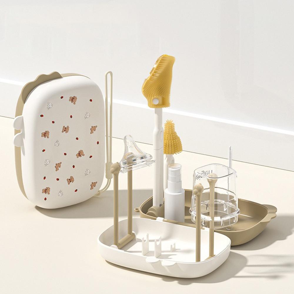 

with Storage Box Bottle Brush Set Silicone Sponge Travel Baby Bottle Brush Cleaning Kit Travel коричневий