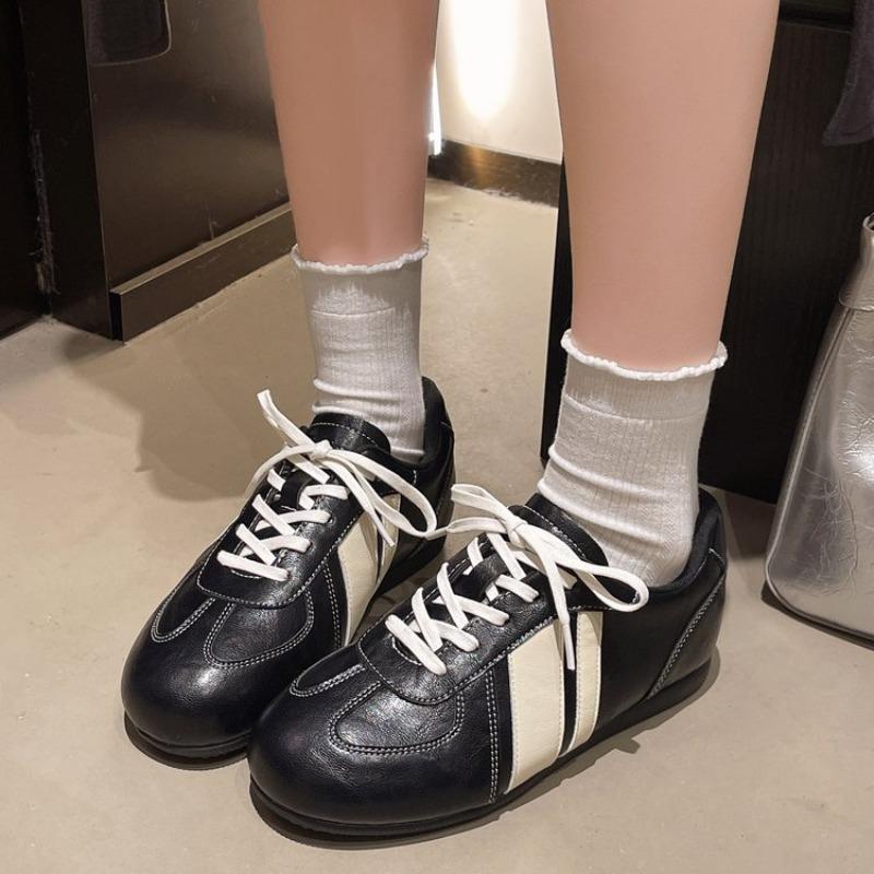 

Women s Casual Sneakers 2026 Autumn Retro Flats Sport Shoes New Lace Up Running Travel Shoes 35 чёрный