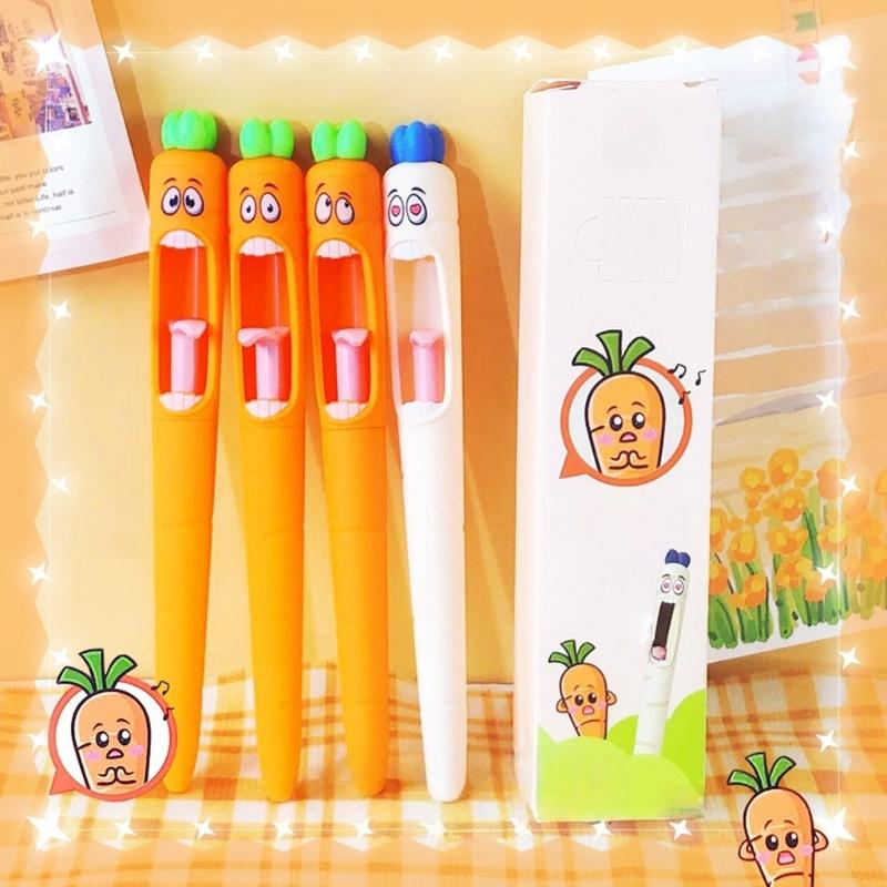 4 Pcs Retractable Gel Pen Smooth Writing Tool Carrot Gel Ink Pen with Comfortable Grip For Students