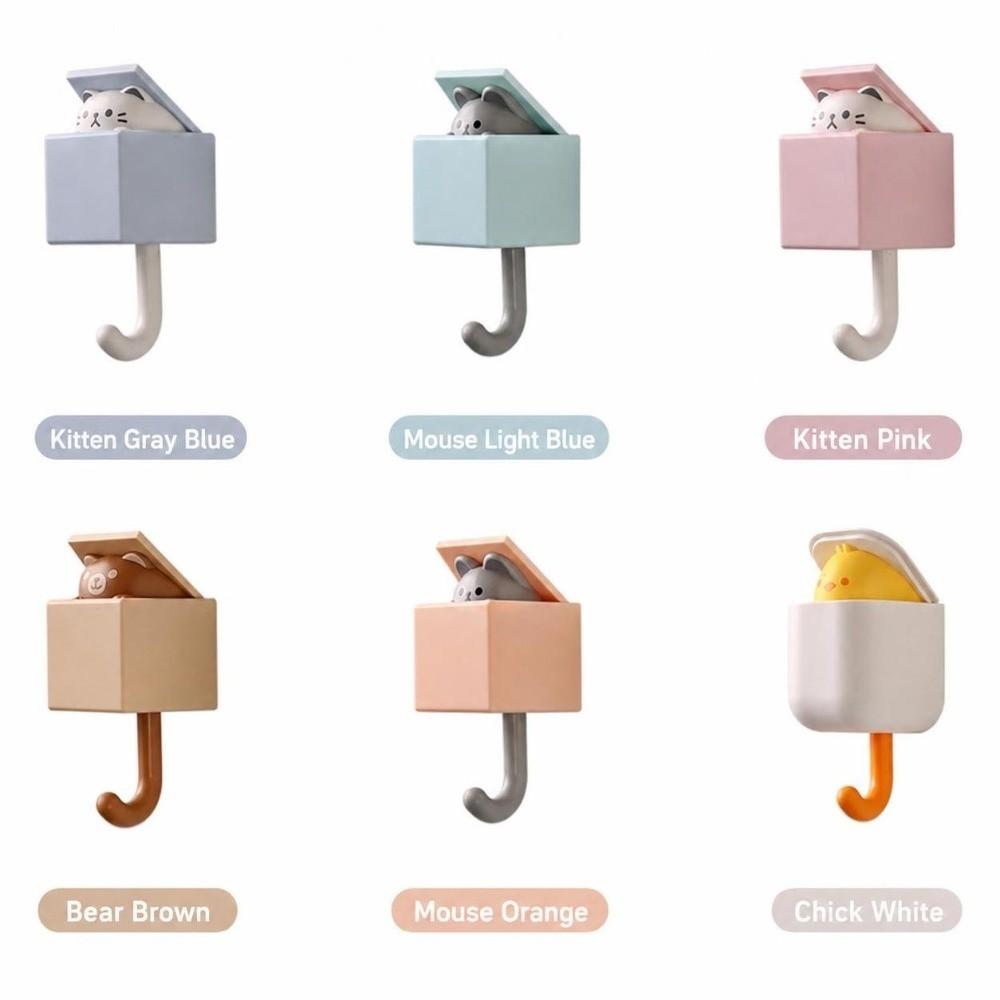 Punch Free Cute Cat Wall Hook Self Adhesive Cartoon Decor Hooks Wall Hanger For Keys Bags Towels