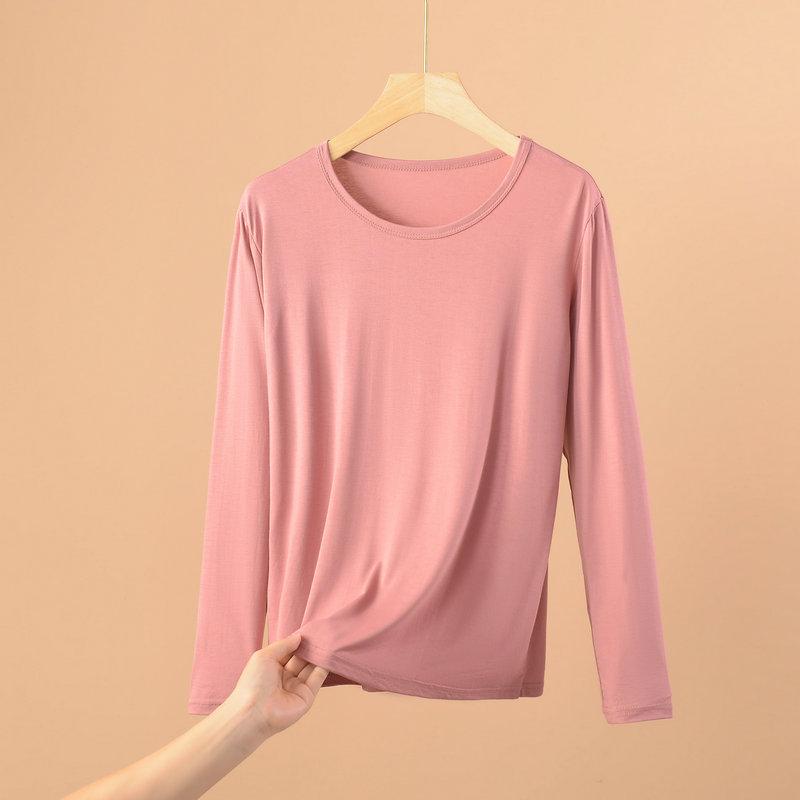 Plus Size Modal Long-Sleeve Loose Fit Round Neck T-Shirt for Women