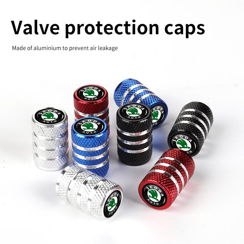 2025 New 4pcs Knurling Car Wheel Tire Valve Dustproof Protection Cap For Skoda Roomster Citigo Enyaq VisionS Derivative Yeti Sca