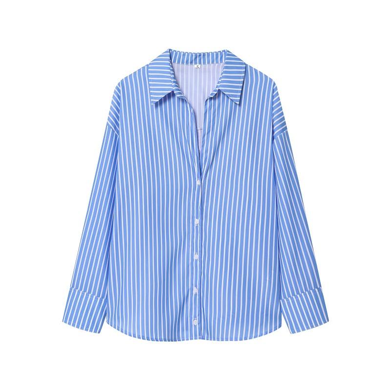 MUJER Striped Casual Shirts for Women Summer Button up Shirts and Blouses for Woman Blouse Women Long Sleeve Tops Woman