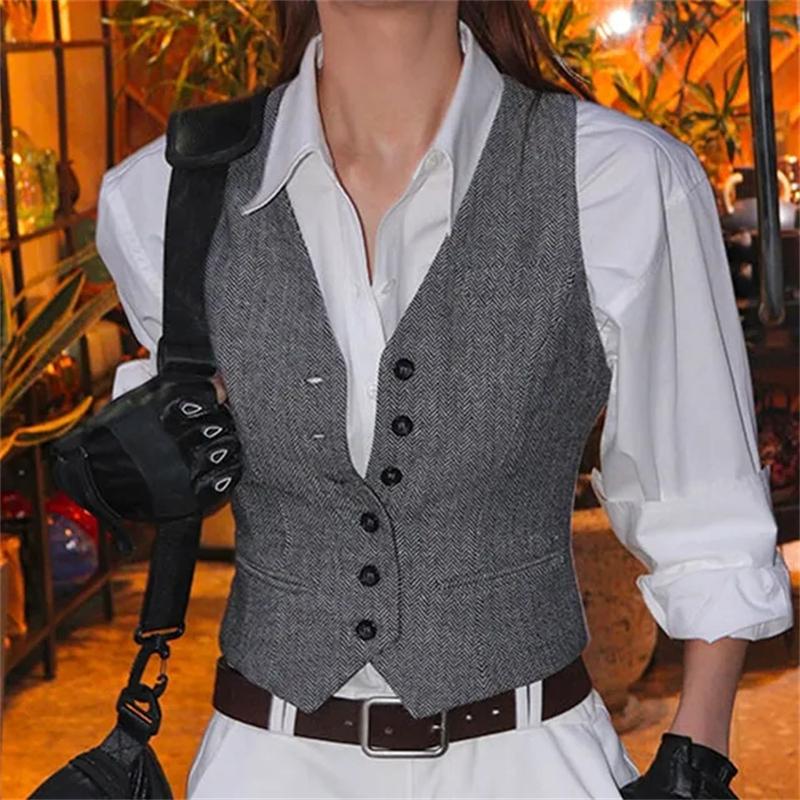 Gilet Giacca da Donna Estivo Slim Temperamento Comodo Gilet da Donna Top Senza Maniche Retrò Elegante Femminile Clip a Cavallo