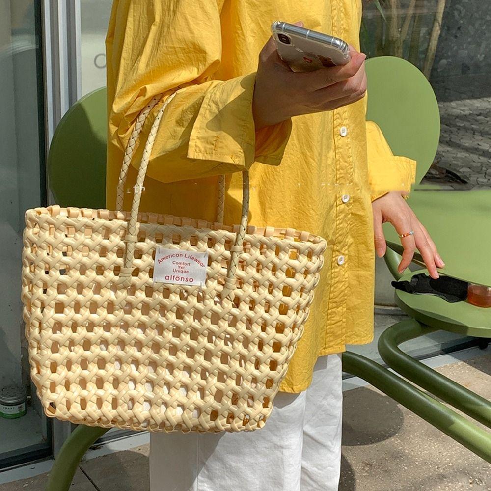 

Countryside Style Beach Tote Bag Vacation Style Vegetable Basket Bag Cute PVC Handbag Holiday синій