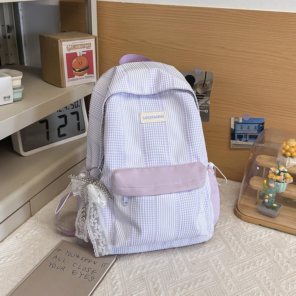Schoolbag small fresh Korean plaid backpack female high school college student schoolbag high value large capacity girl versatile backpack