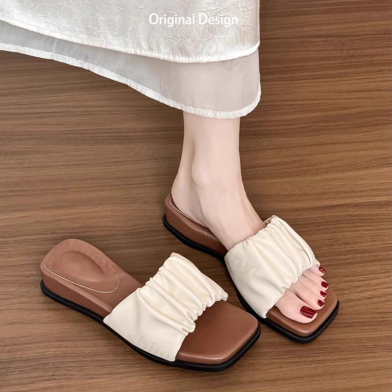 Fashion Square Head Elegant Open Toes Casual Slippers for Women's 2025 Summer New Thick Soled Comfortable Sandals Fashion Beach Draggers