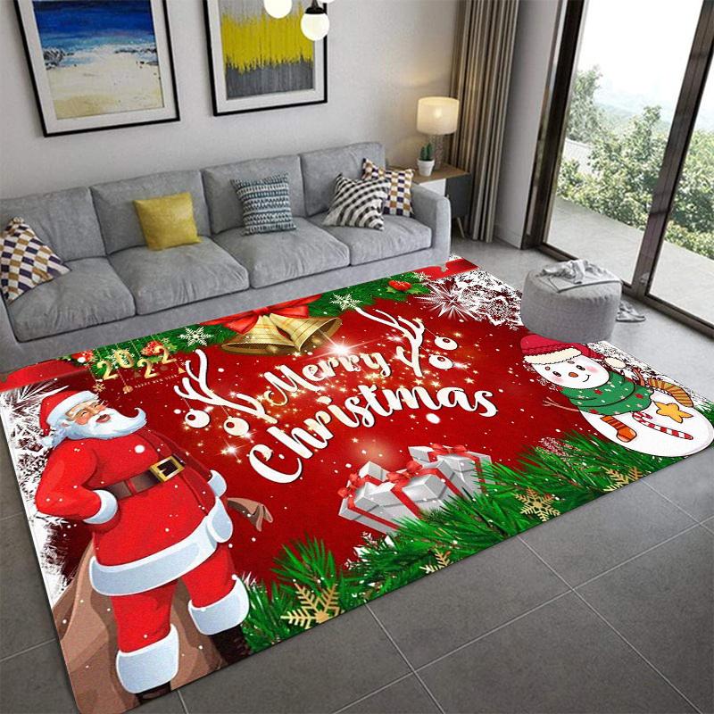 Weihnachtsmann Teppich bedruckte Eingangsfußmatte Wohnzimmer Schlafzimmer Badezimmer rutschfester Teppich Heimdekorative Bodenmatte Neujahrsgeschenk