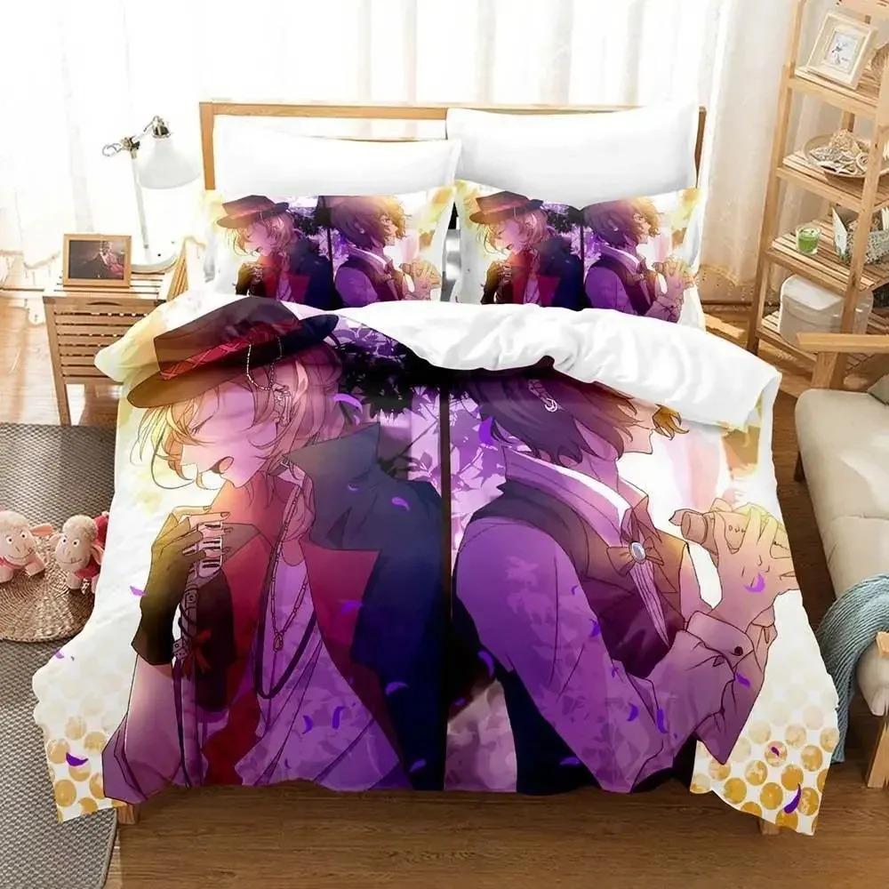 

Модный комплект постельного белья Bungou Stray Dogs S4 с рисунком из мультфильма «Аниме» из трех предметов для взрослых и детей, для спальни, пододеяльник, наборы с 3D-принтом, кавайное аниме EU Double 200x200cm