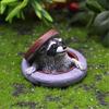 Cartoon Manhole Cover Raccoons Figurine Ornament Realistic Resins Animal Figure for Desk Shelf or Outdoor Garden Decors
