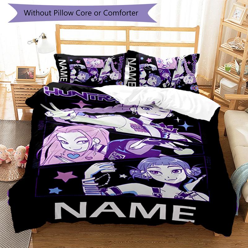 3pcs KPop Demon Hunters36 Cover Set - Personalized Name, HD Printed Bedding with 1 Cover and 2 Pillowcases - Perfect for Home Decor, Easy Care