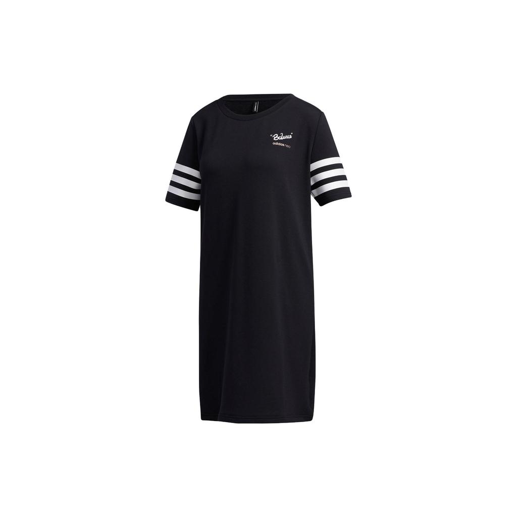 Adidas Neo Pnda Dress Fun Panda Print Striped Breathable Short Sleeve Dress Women Dress Black GK1557