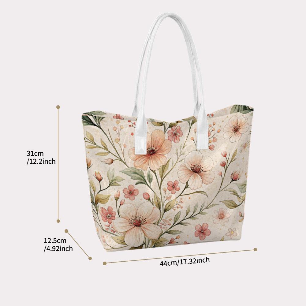 Elegant Floral Printed Large Tote Bag Fashion Casual Women Shopping Carry Handbag