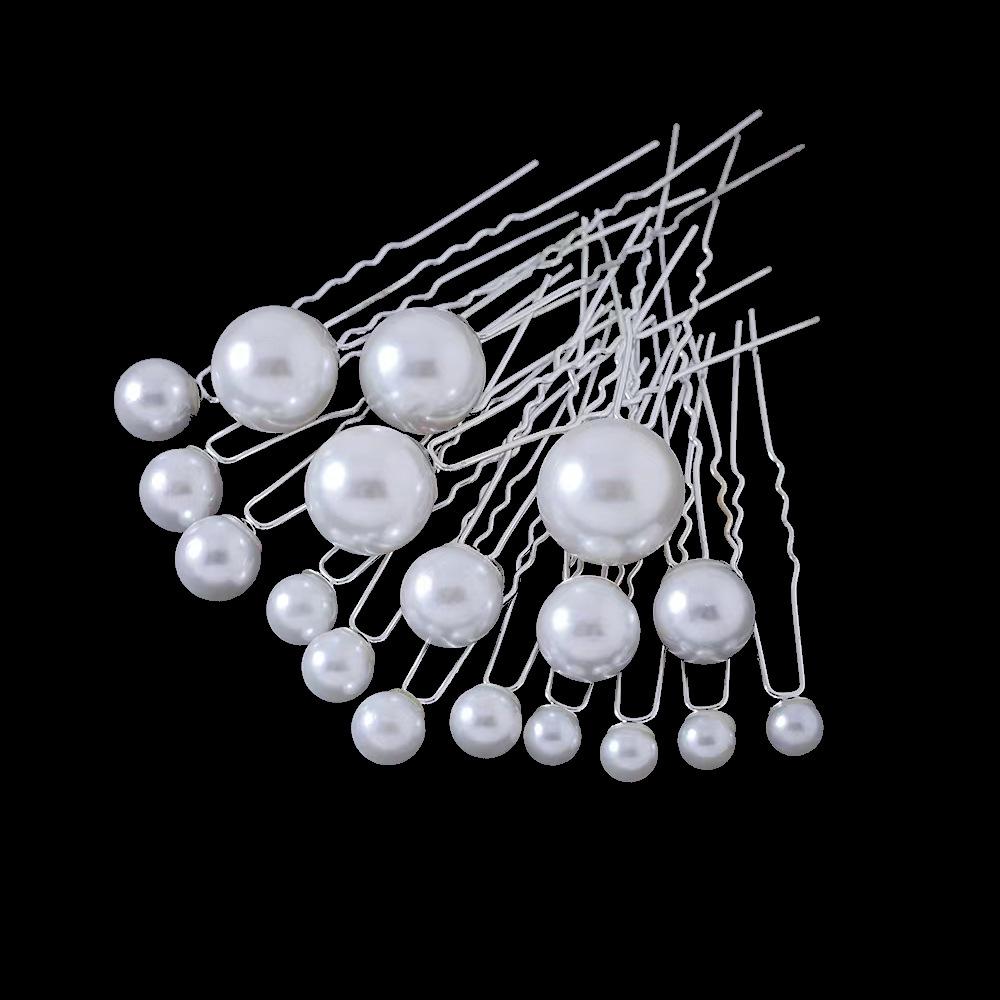 Eighteen-Piece Hairpin Set: Handmade Beaded Imitation Pearl Bridal Hair Accessories