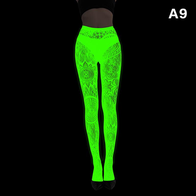 Glow In The Dark Fishnet Stockings Mesh Hollow Luminous Base Socks Shiny Pantyhose Tights Women Sexy Print Noctilucent Stocking