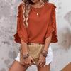 Women Tops Round Neck Lace Trim 3/4 Sleeve Pullover Tops Solid Color Loose Fit Spring Summer Tee Shirt Daily Wear