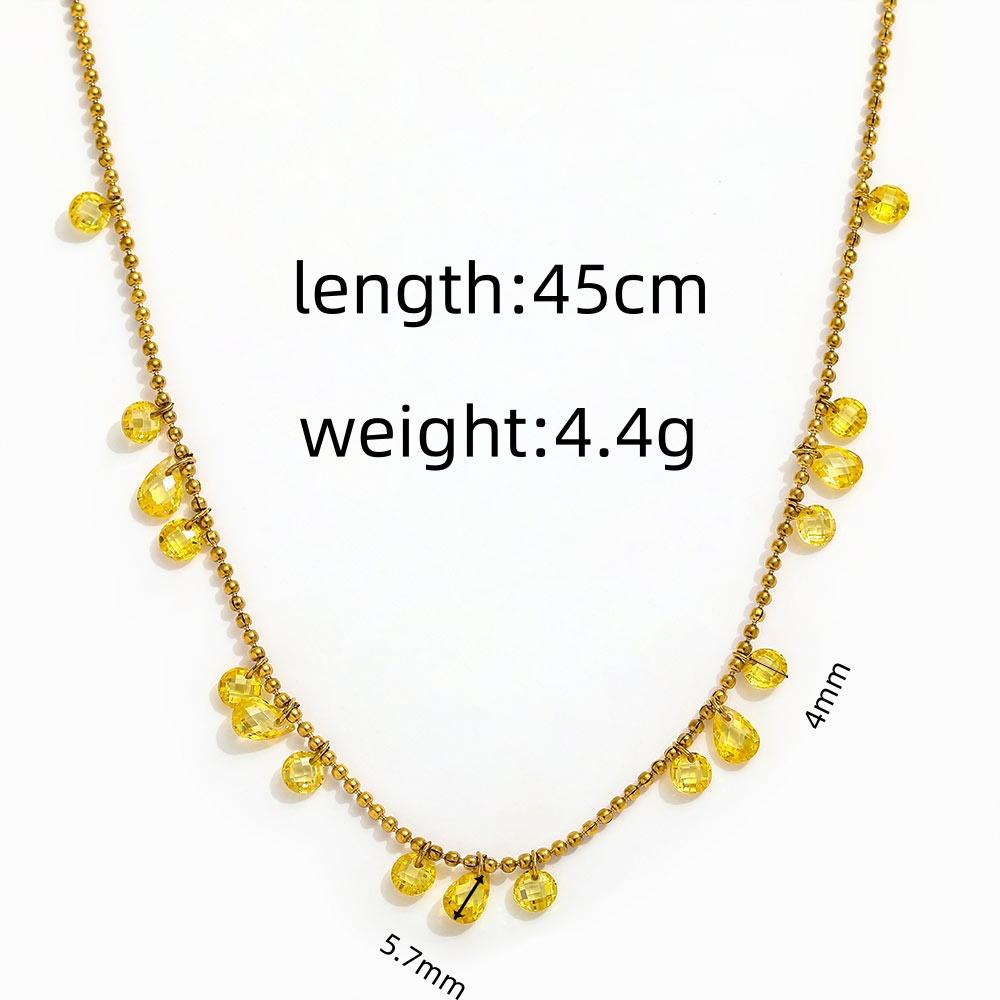 Joolim 18K Gold Plated Waterproof Fashion Elegant Yellow Green Zircon Tassel Necklace Stainless Steel Jewelry