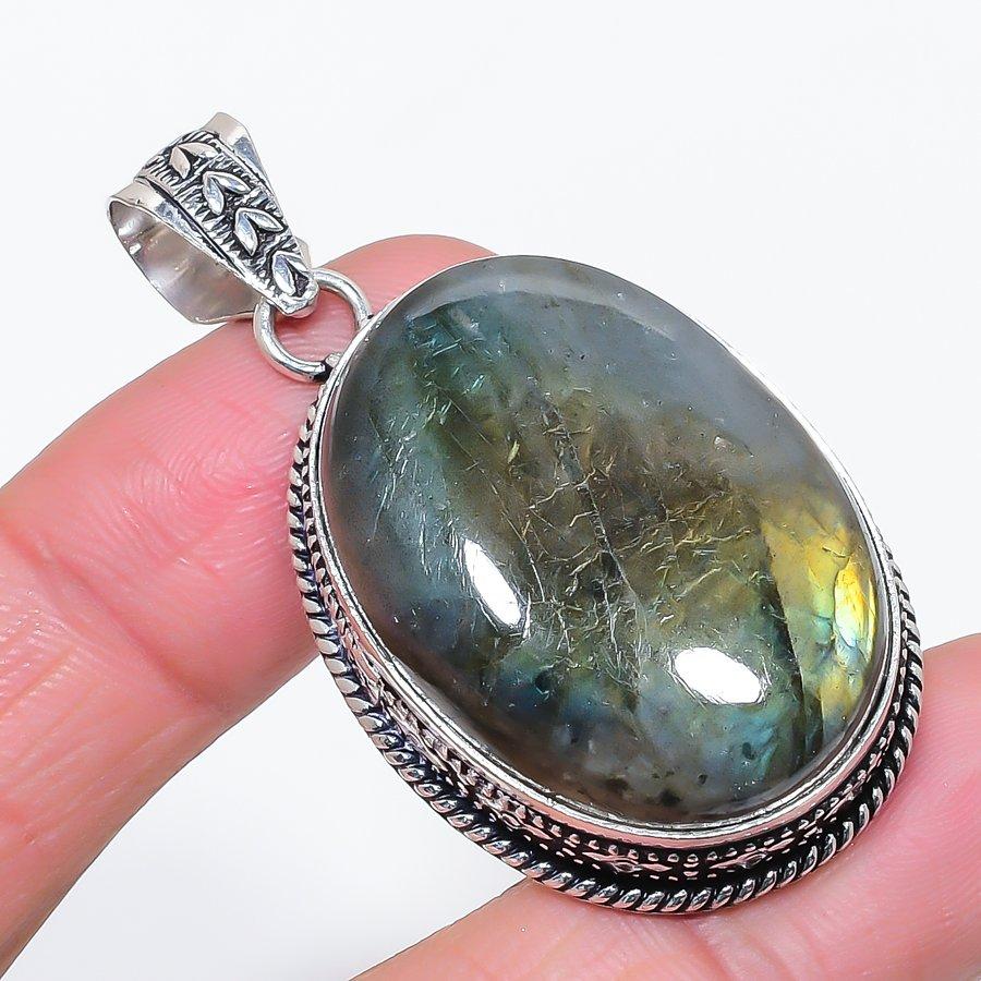 Natural Labradorite Gemstone 925 Sterling Silver Jewelry Pendant 2.17" T7K20
